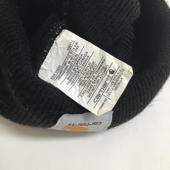 Carhartt Beanie Black Brown Embroidered Patch Logo Knit Cuffed Hat 3M Thinsulate - Picture 4 of 5